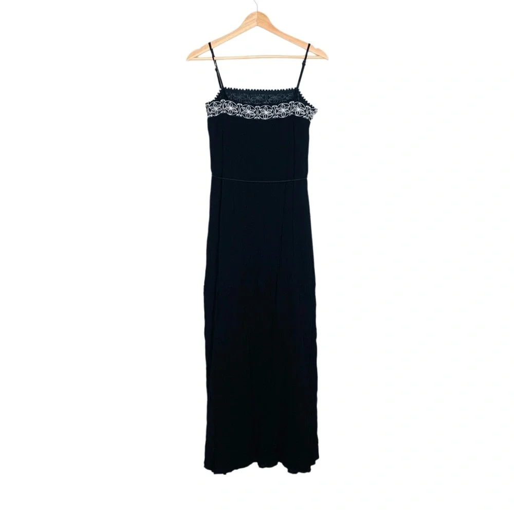 Lulu's Rockaway Beach Maxi Sundress in Black Size Small Embroidered Gauzy